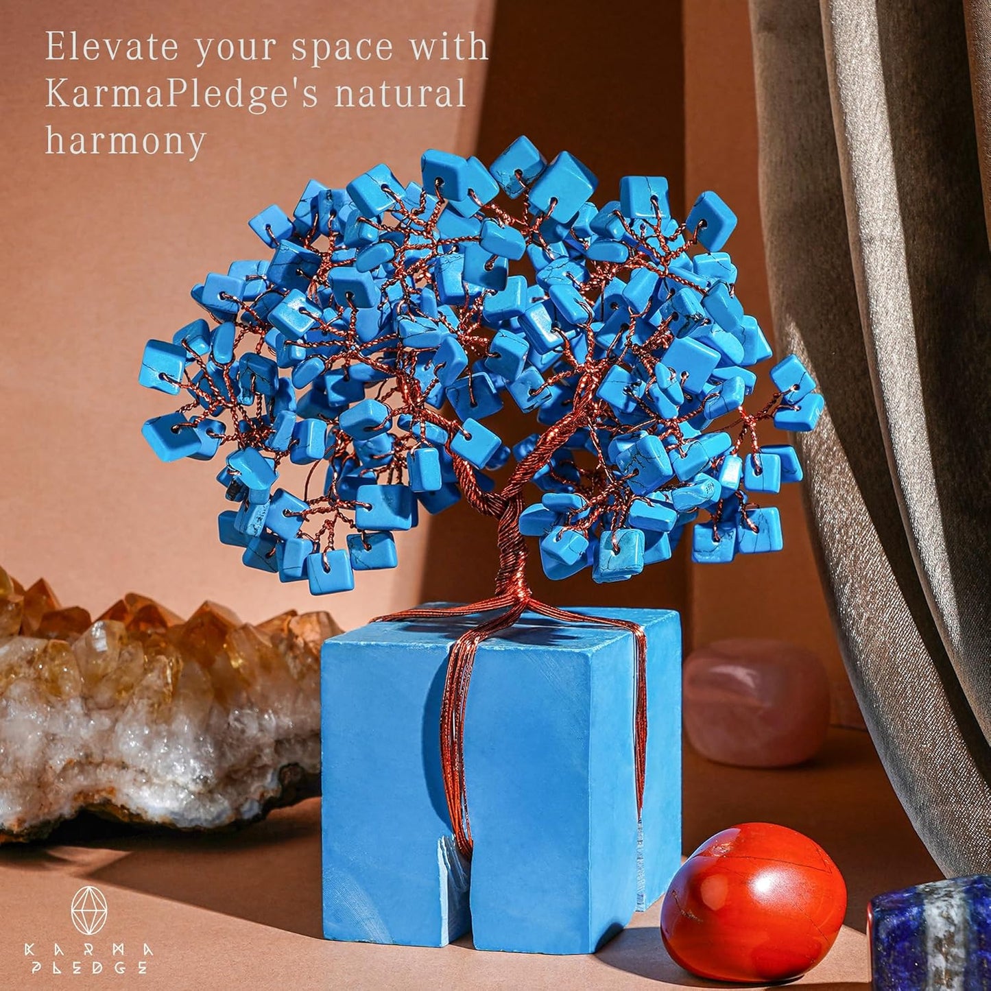 Crystal Treesof Life Feng Shui Décor for Home and Office, Turquoise Chakra Healing Crystal Handmade Tree for Positive Energy, Money, Good Luck, Christmas Décor, Birthday Gifts for Women