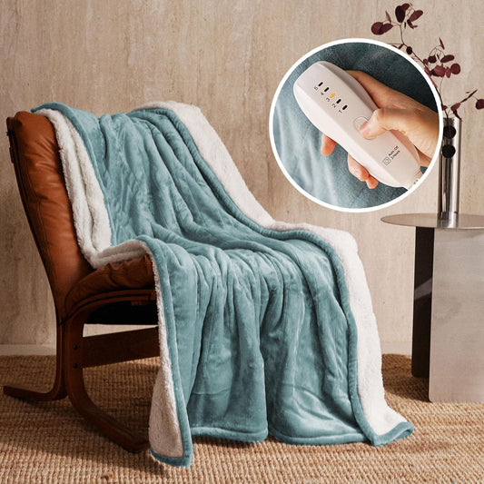 JET'S HOME Heated Blanket 50"x60" - ETL Certified Flannel Electric Blanket Machine Washable Heating Throw with 5 Heating Levels 3 Hours Auto-Off Warm Gift for Family (Blue)