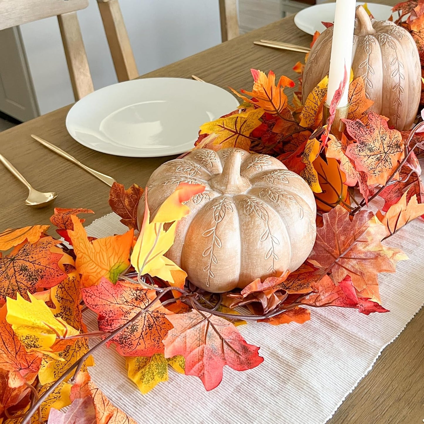 CQURE 6 Pack Fall Leaf Garland, Total 35Ft Artificial Maple Leaf Autumn Garland Fall Leaves Hanging Vines Fall Maple Leaves Thanksgiving Decor for Home Wedding Fireplace Party