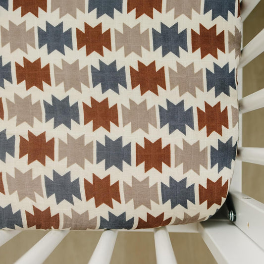 Western Aztec Muslin Crib Sheet by Mebie Baby, Soft and Breathable Bed Sheets for Babies, Modern Neutral Bedding for Cribs, Standard Crib Mattress Fitted Sheet, Great for Boy or Girl Room or Nursery