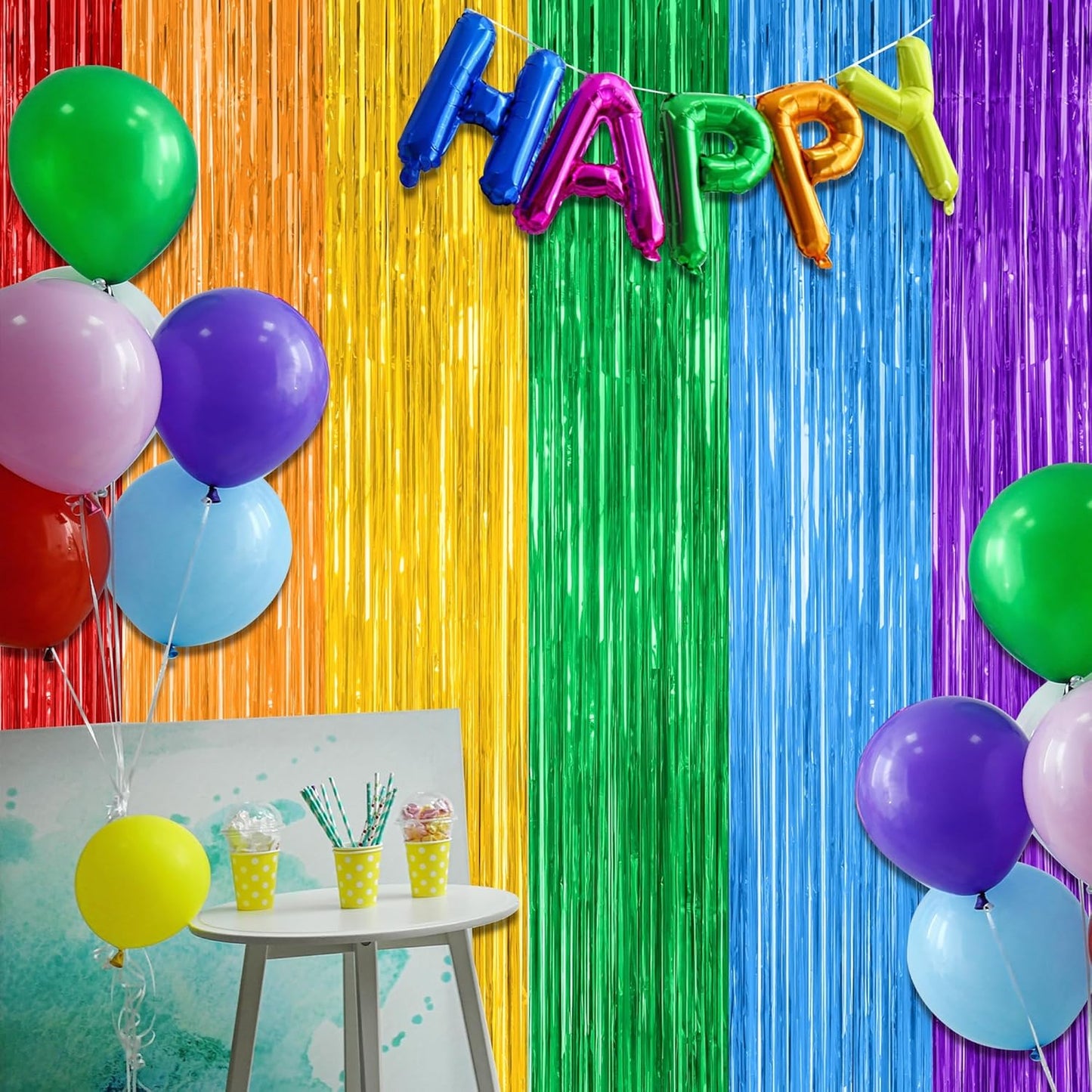 2 Pack Rainbow Backdrop Curtains, 3.28 FT x 7.05 FT Colofull Party Decorations, Metallic Tinsel Backdrop Fringe Curtains Party Streamer, Rainbow Party Supplies for Wedding Birthday Party Engagement