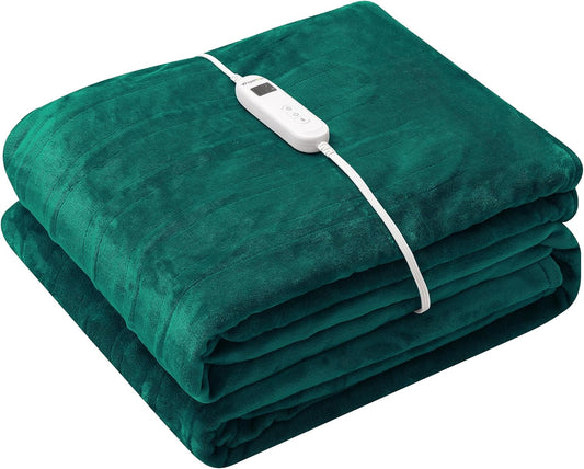 Wapaneus Foot Pocket Heated Blanket Electric Throw with 10 Heating Levels and 4 Timer Settings 4 Hours Auto Shut Off, Flannel Fast-Heating Heated Throw 50" x 60", Machine Washable, Vintage Green