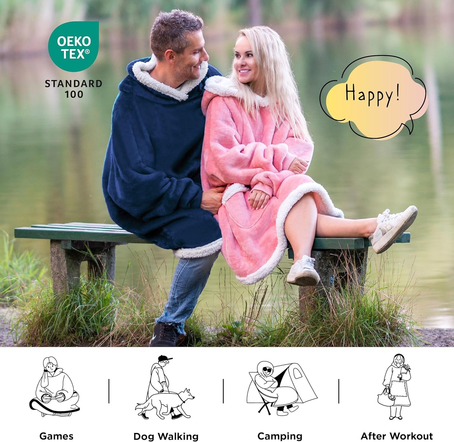 Bedsure Blanket Hoodie, Wearable Blanket for Adults & Kids as Gifts for Women Men, Birthday Gifts for Women Mom Girl Sherpa Oversized Hoodie, Navy, Kids
