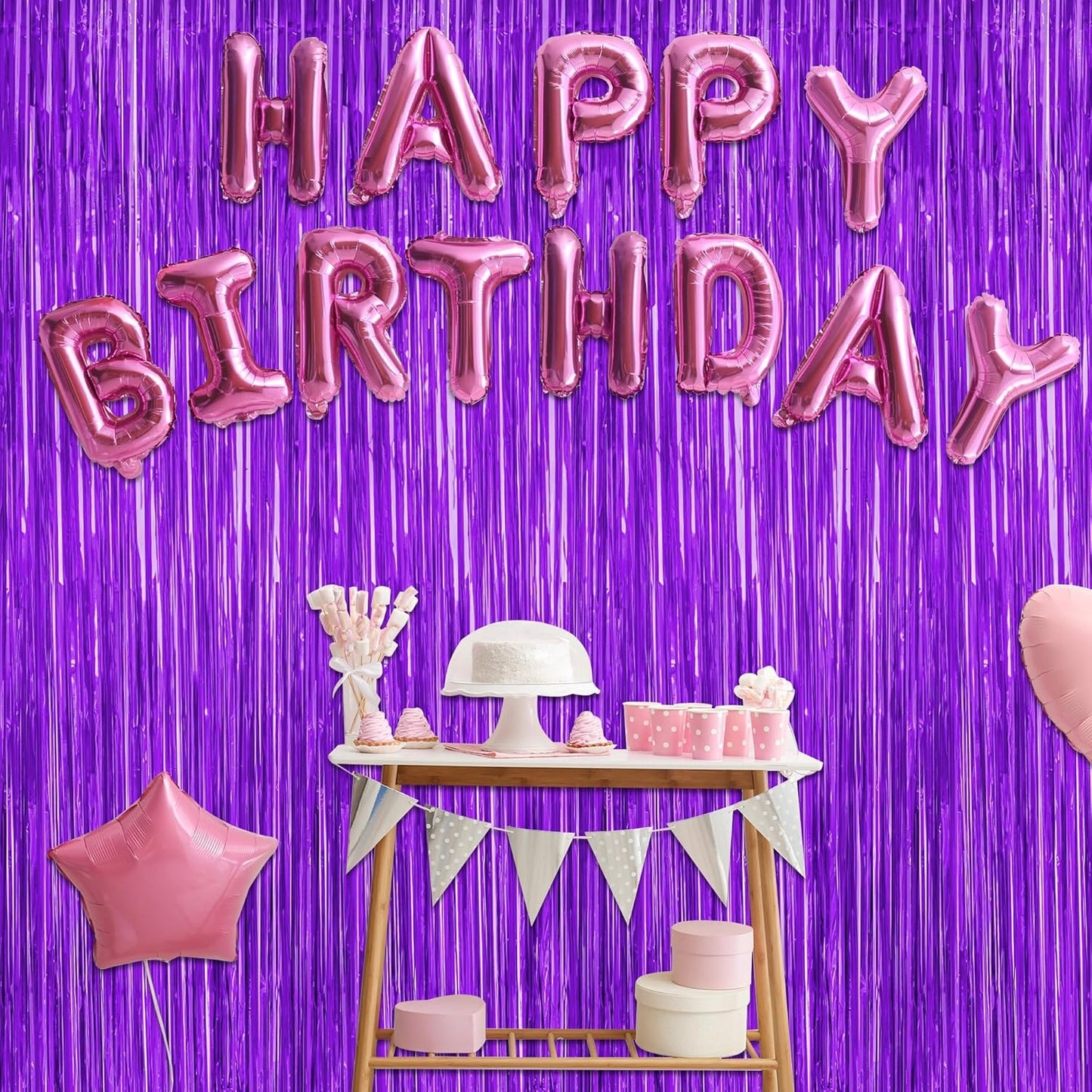 2 Pack Backdrop Curtains, 3.28 FT x 7.05 FT Purple Tinsel Backdrop, Metallic Purple Backdrop Fringe Curtains Foil Streamer, Party Supplies Photo Props for Anniversaires Wedding Party