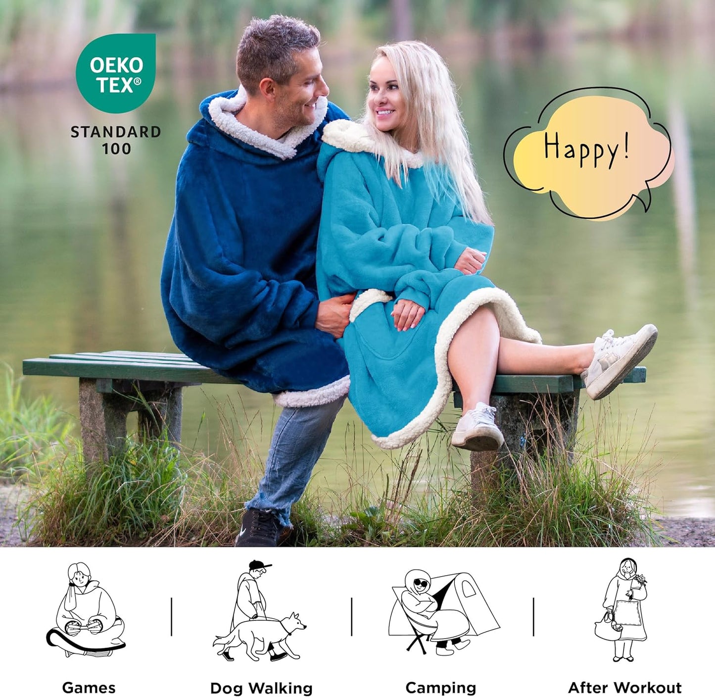 Bedsure Blanket Hoodie, Wearable Blanket for Adults & Kids as Gifts for Women Men, Birthday Gifts for Women Mom Girl Sherpa Oversized Hoodie, Aqua Blue, Standard