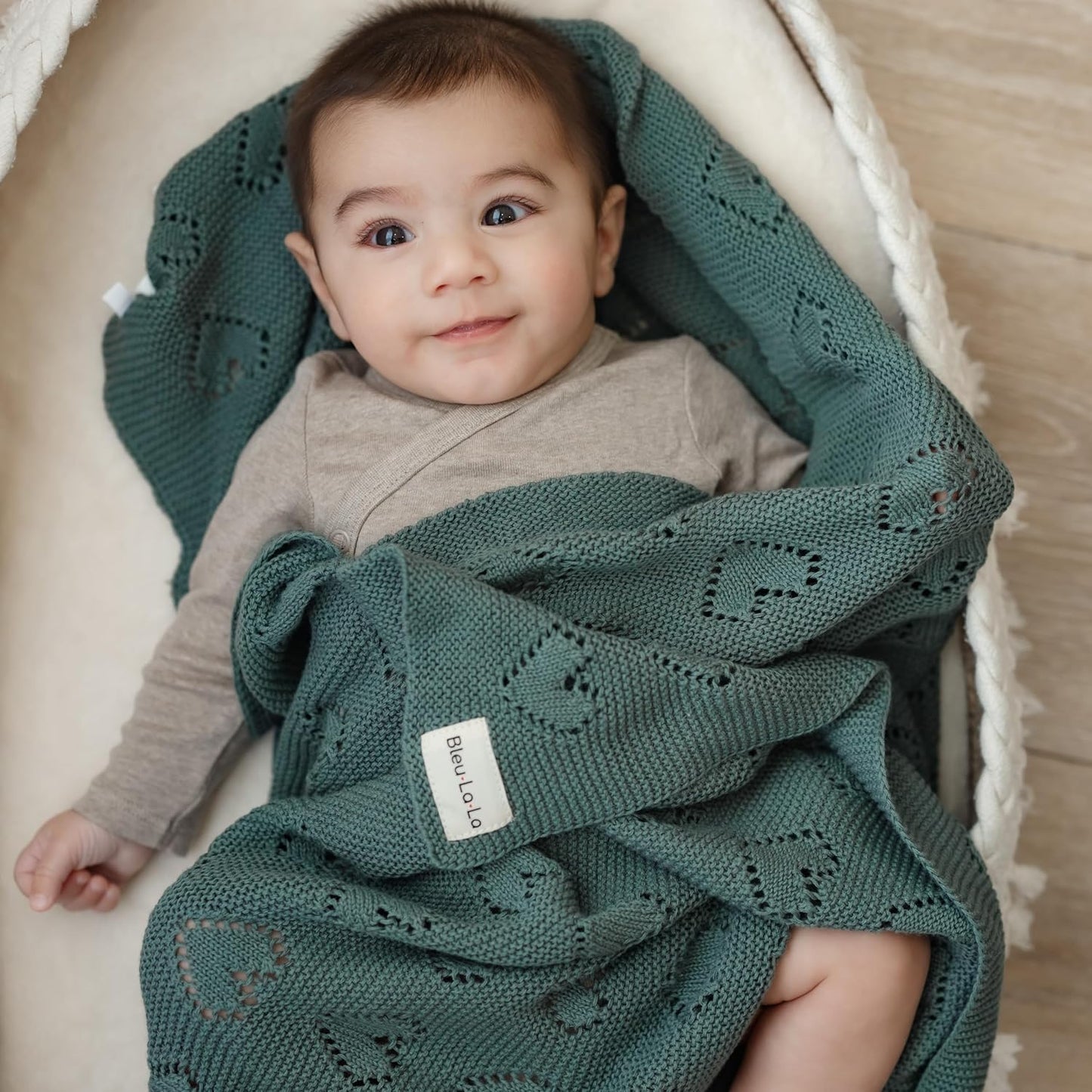 100% Luxury Cotton Heart Swaddle Knit Baby Blanket for Girls and Boys - Soft Warm Cozy Swaddling Receiving Stroller Crib Blanket for Newborns Infants & Toddlers (Oatmeal, 0-2 Years)