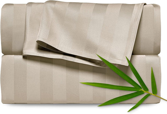 Full Sheets by Pure Bamboo, Genuine 100% Organic Viscose Derived from Bamboo Bed Sheet Set, Luxuriously Soft & Cooling, Double Stitching, Lifetime Quality Promise (Full, Jacquard Sand)