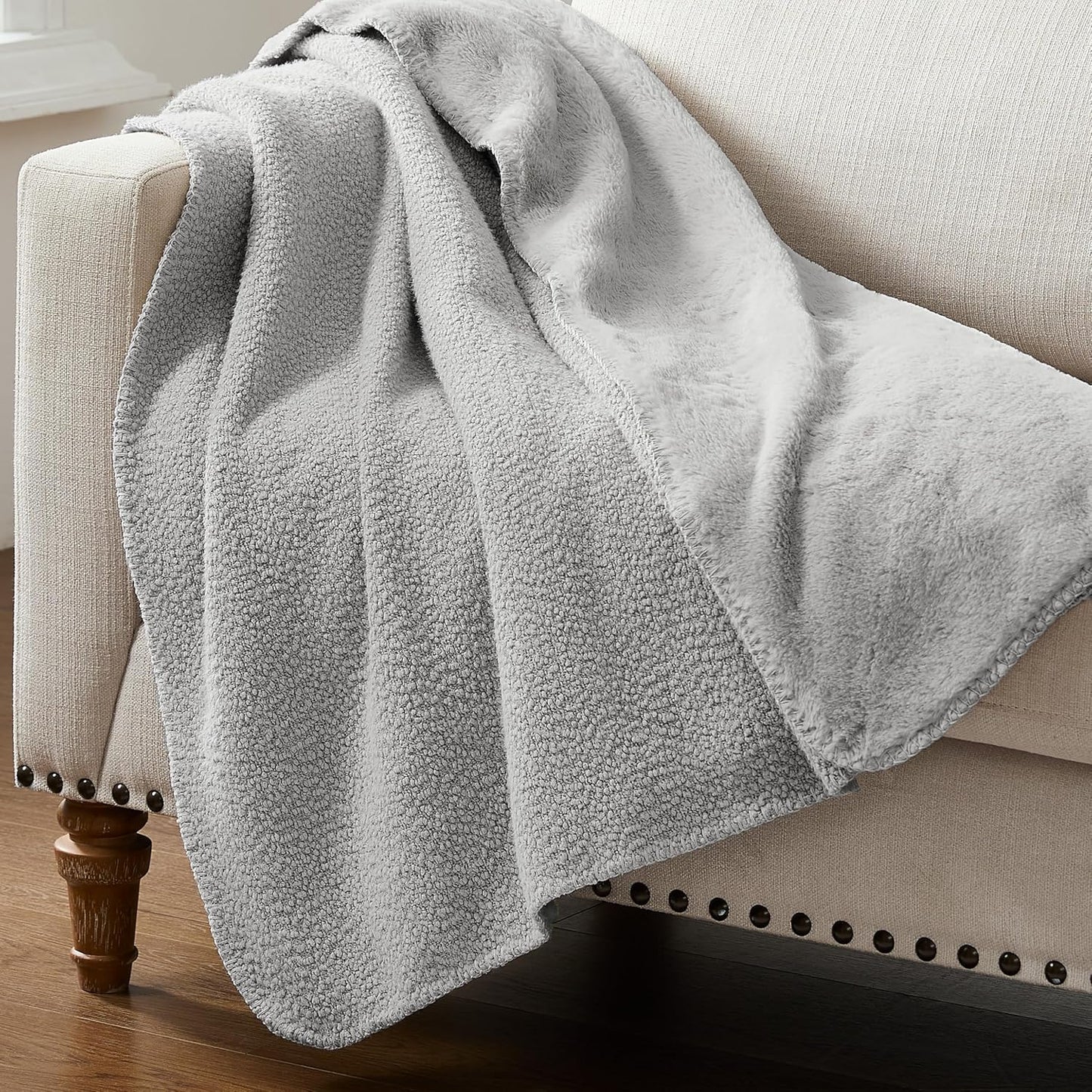 WDCOZY Faux Fur Throw Blanket Plush Rabbit Fur Super Soft Cozy Fluffy Luxurious Blankets Couch Bed Sofa Chair Home Decor Pearl Warm Furry Fall Winter Blanket 60" x 80", Grey