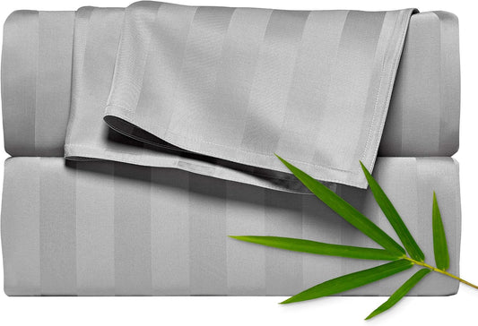Full Sheets by Pure Bamboo, Genuine 100% Organic Viscose Derived from Bamboo Bed Sheet Set, Luxuriously Soft & Cooling, Double Stitching, Lifetime Quality Promise (Full, Jacquard Silver)