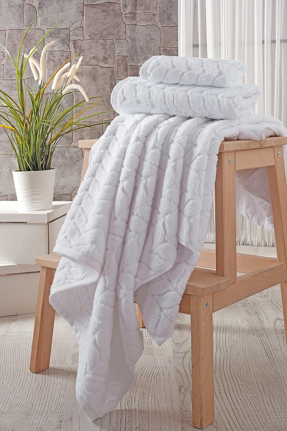 BAGNO MILANO Turkish Bath Towels, Soft Plush Jacquard Luxury Bath Towels, Quick Dry Towel Set (White, 2 pcs Bath Towel Set)