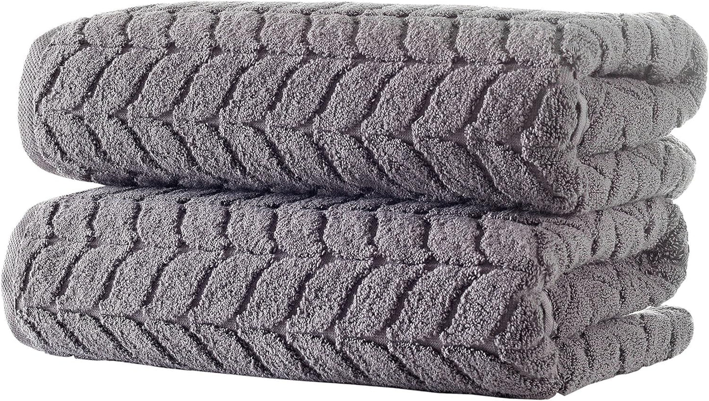 BAGNO MILANO Turkish Bath Towels, Soft Plush Jacquard Luxury Bath Towels, Quick Dry Towel Set (Grey, 3 pcs Towel Set)