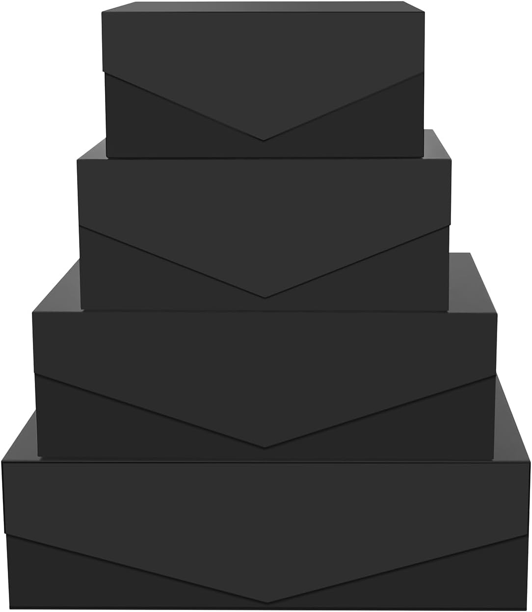 BLK&WH Magnetic Gift Boxes with Lids, Set of 4 Black Presents Boxes Assorted Sizes for Birthday, Wedding, Valentines, Christmas, Party, Baby Showers (Matte Black)