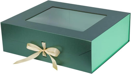 Extra Large Green Gift Box for Presents with Ribbon 19x16x6 Inches Clear Gift Box with Window Magnetic Closure Gift Boxes with Lids