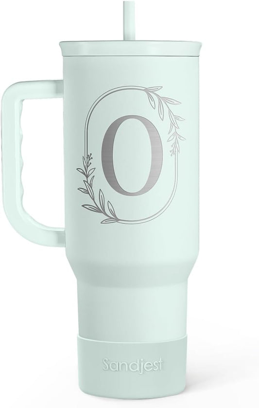 Personalized Monogrammed Tumbler with Handle 40oz, Letter O Tumblers Insulated Coffee Travel Cup, Custom Initial Gift for Women Girls Friends, Monogram Gift for Christmas Birthday Mothers Day