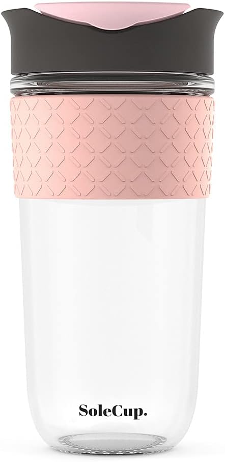 Large Travel Mug - Reusable Insulated Coffee Mug - 18oz/530ml BPA-Free Hot Drink Travel Mug with Lid & Silicone Band (Grey and Pink)