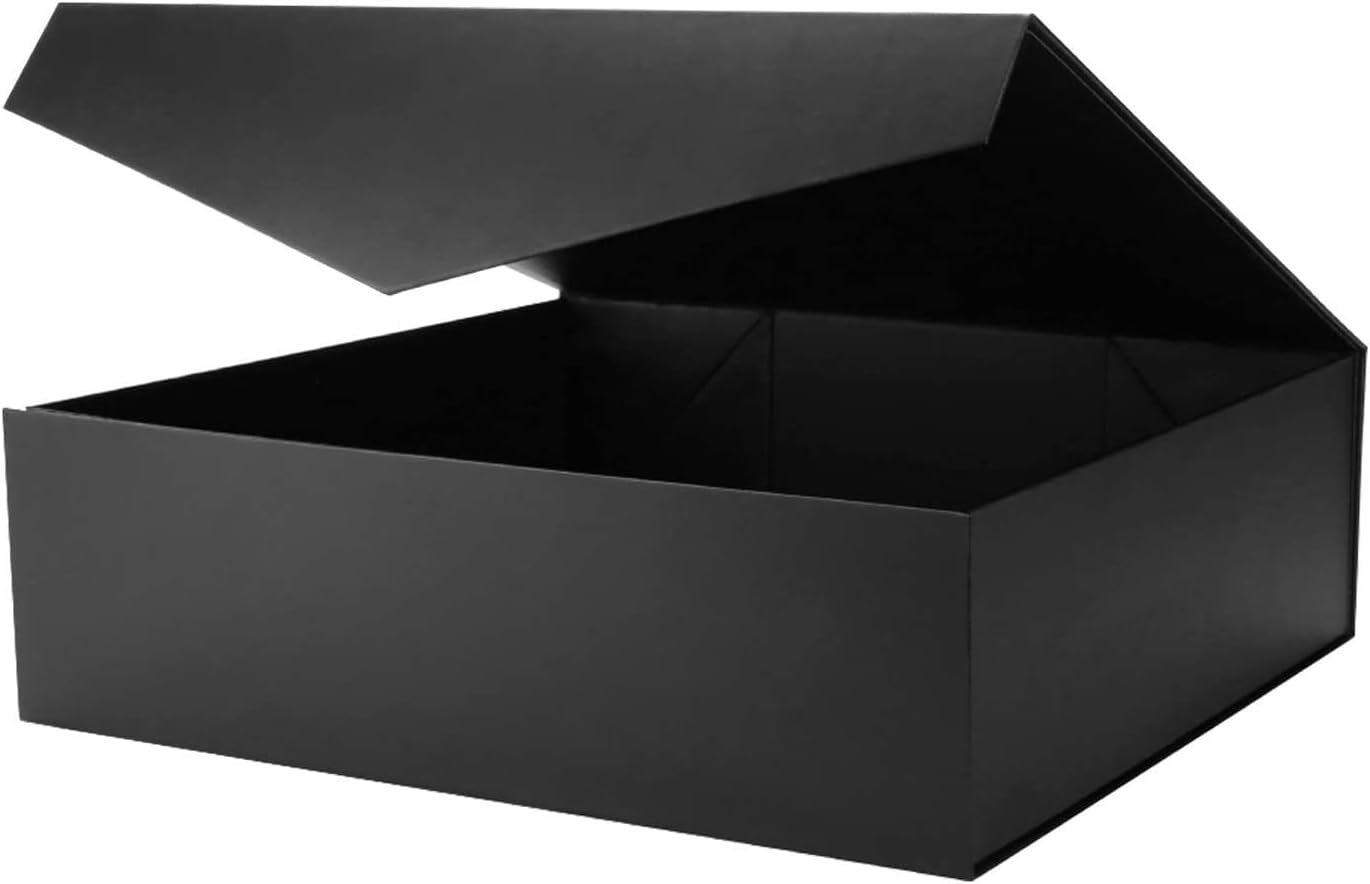 Extra Large Black Groomsman Box with Lid, 16.3x14.2x5 Inches, Magnetic for Clothes and Large Gifts (Matte Black)