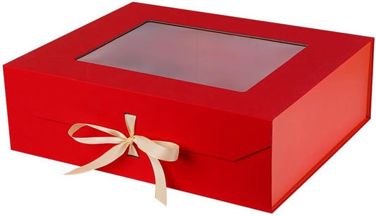 Extra Large Red Gift Box for Presents with Ribbon 19x16x6 Inches Clear Gift Box with Window Magnetic Closure Gift Boxes with Lids