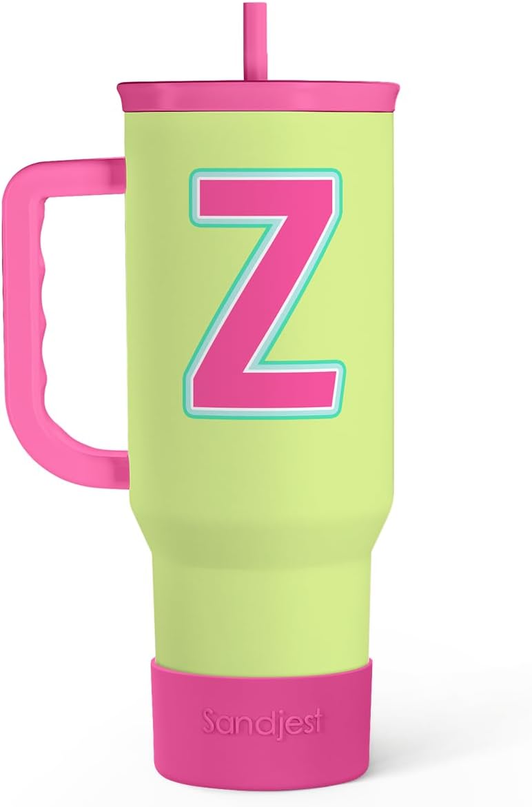 SANDJEST Monogrammed Tumbler with Handle 40oz, Letter Z Tumblers Coffee Travel Cup with Straw, Personalized Monogram Initial Gifts for Women Girls, Customized Gifts for Christmas Birthday Mothers Day