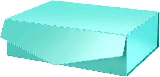 PACKHOME Large Gift Box with Lid 13.5x9x4.1 Inches, Sturdy Collapsible Gift Box with Magnetic Closure (Glossy Green)