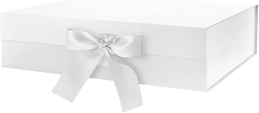 GREEN BEAN Large Gift Box with Lid for Presents 13x9.7x3.4 Inches, White Magnetic Gift Box with Ribbon, Bridesmaid Proposal Box, Luxury Gifts Box (Glossy White)