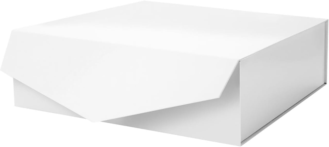 PACKHOME Large Gift Box with Lid 13.5x9x4.1 Inches, Sturdy Collapsible Gift Box with Magnetic Closure (Glossy White)