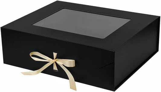 Extra Large Black Gift Box for Presents with Ribbon 19x16x6 Inches Clear Gift Box with Window Magnetic Closure Gift Boxes with Lids