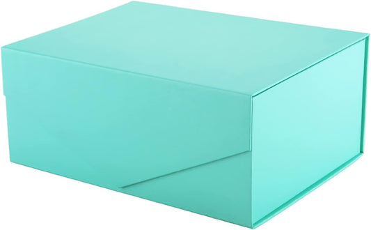 PACKHOME Gift Box 9x6.5x3.8 Inches, Rectangle Collapsible Box with Magnetic Lid for Gift Packaging (Matte Turquoise, Grain Texture)