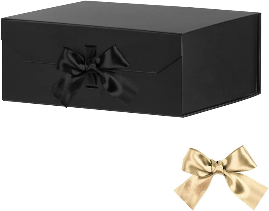 Black Gift Boxes Large 13x11x5.3 Inches, Black Boxes with Ribbon, Gift Box with Lid Magnetic Closure, Christmas Gift Boxes for Presents Graduation Storage (Matte Black)