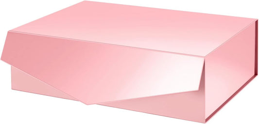 PACKHOME Large Gift Box with Lid 13.5x9x4.1 Inches, Sturdy Collapsible Gift Box with Magnetic Closure (Glossy Pink)