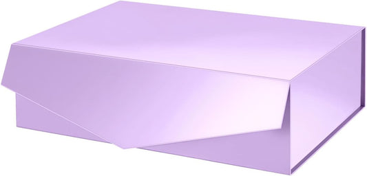 PACKHOME Large Gift Box with Lid 13.5x9x4.1 Inches, Sturdy Collapsible Gift Box with Magnetic Closure (Glossy Light Purple)