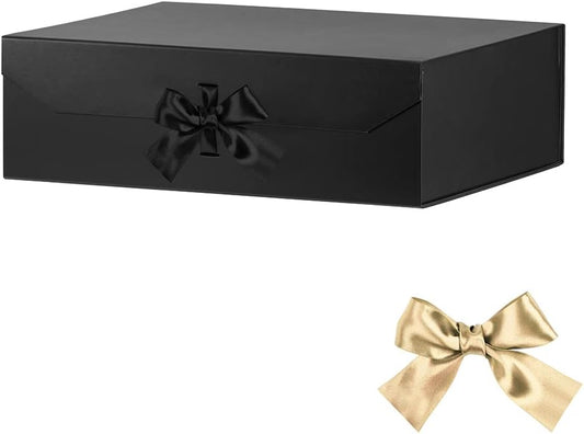 Extra Large Gift Box Black with Ribbon 19x16x6 Inches, Gift Box with Lid Magnetic Closure, Groomsman Proposal Box, Rectangle Collapsible Gift Boxes for Wedding Gown (Matte Black)