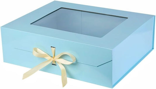 Extra Large Blue Gift Box for Presents with Ribbon 19x16x6 Inches Clear Gift Box with Window Magnetic Closure Gift Boxes with Lids
