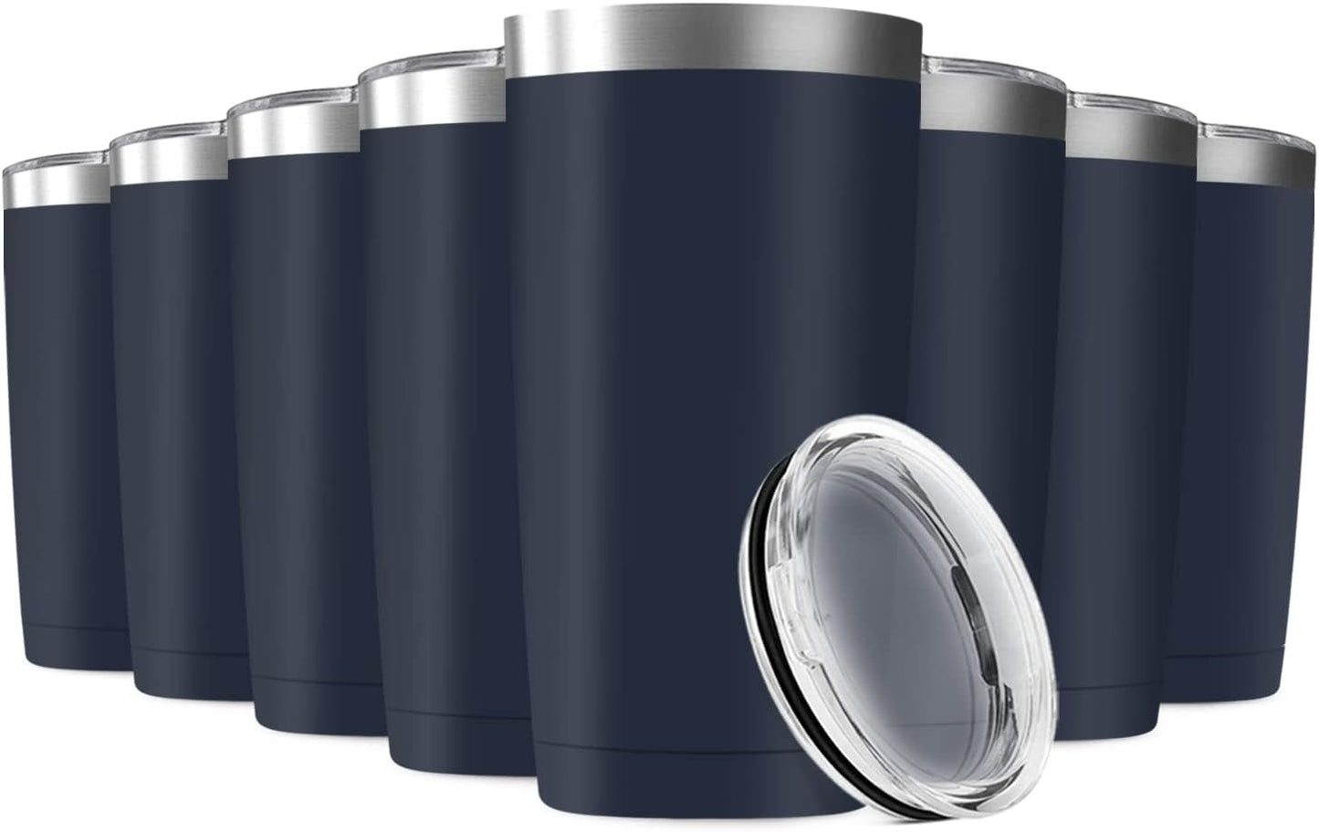 20oz Tumbler Vacuum Insulated Travel Mug with Lids, Stainless Steel Double Wall Bulk Cup Wine Tumblers for Home, Office, Outdoor Suitable for Vehicle Cup Holders(Set of 8, Navy)