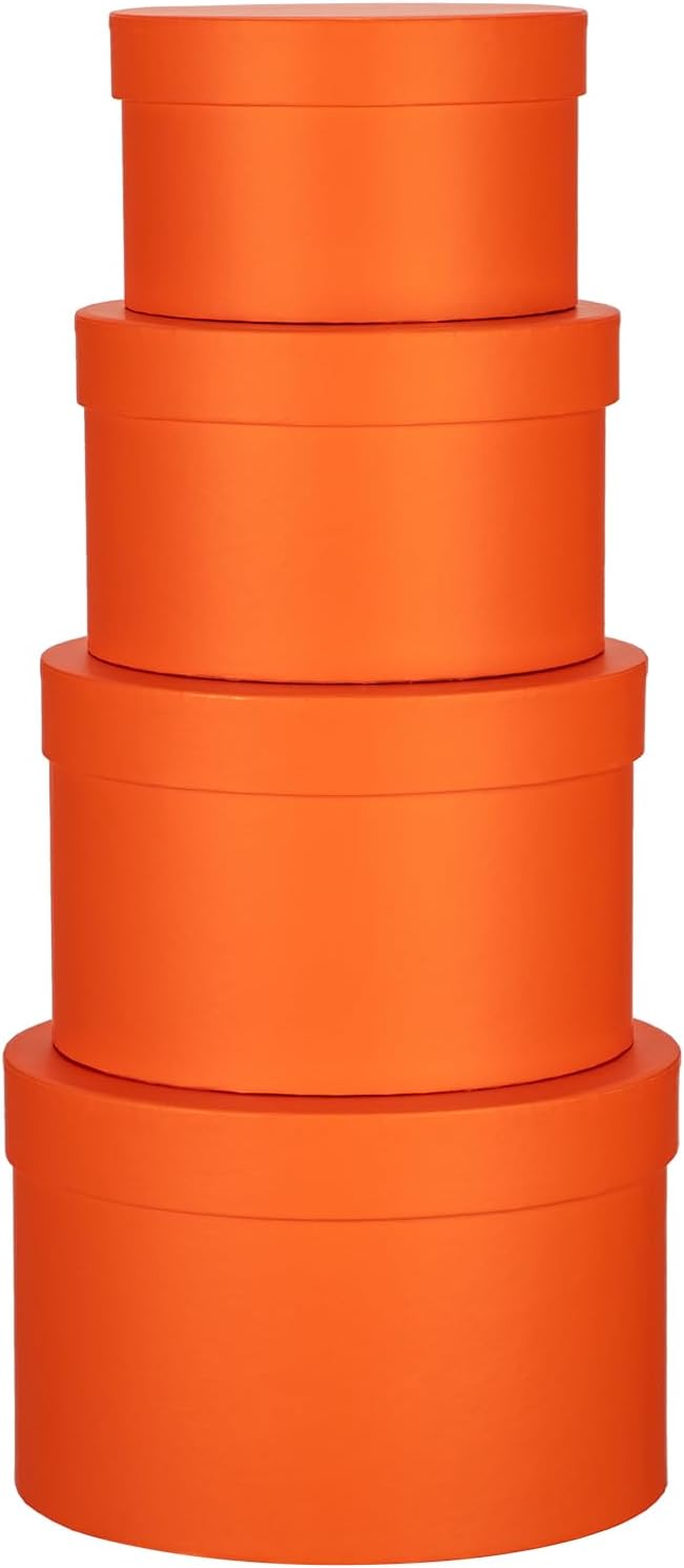 Round Gift Boxes with Lids 4PCS Orange Gift Box for Presents Nesting Assorted Sizes Present Boxes for Christmas Birthday Valentines Party Gift Wrap