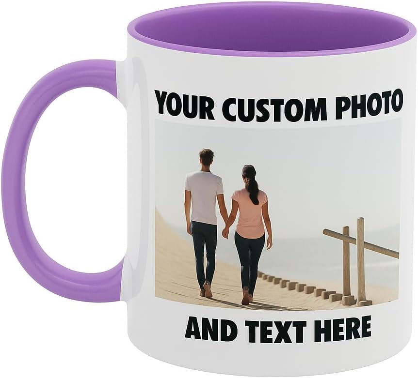 Personalized Coffee Mug | Custom Photo, Text, or Logo Cup (11oz, Purple Rim, Inner, and Handle) |Dishwasher & Microwave Safe |Unique Gift for Men & Women –Taza Personalizada