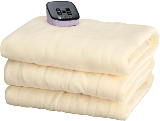 OakRidge Digital Comfort Fleece Heated Twin Blanket - Natural, 100% Polyester, Machine Washable, Oeko-TEX Certified, Perfect for Warm Nights, Controlled Heat Settings