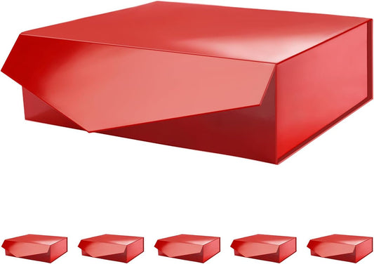 PACKHOME 6 Large Gift Boxes with Lids 13.5x9x4.1 Inches, Sturdy Collapsible Gift Boxes with Magnetic Closure (Glossy Red)