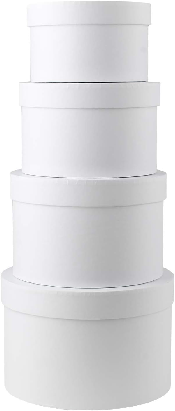Round Gift Boxes with Lids Set of 4 White Gift Box Assorted Sizes Nesting Gift Boxes for Presents Birthday Bridesmaid Wedding Valentines Christmas Party Favor Boxes