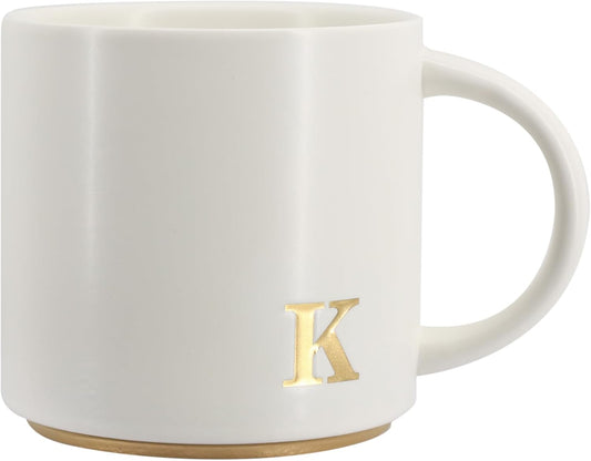 COLLECTIVE HOME - Monogram Ceramic Mugs, 15 oz Golden Initial Coffee Cups, Elegant Capital Alphabet Tea Mugs, Elegant Personalized Mug with Gift Box, Luxurious Cups for Office and Home (K)