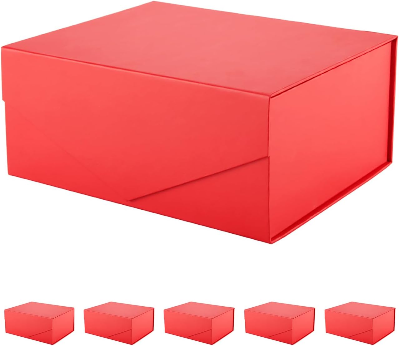 PACKHOME 6 Gift Boxes 9x6.5x3.8 Inches, Rectangle Collapsible Boxes with Magnetic Lids for Gift Packaging (Matte Red, Grain Texture)