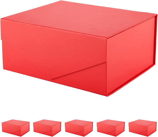 PACKHOME 6 Gift Boxes 9x6.5x3.8 Inches, Rectangle Collapsible Boxes with Magnetic Lids for Gift Packaging (Matte Red, Grain Texture)
