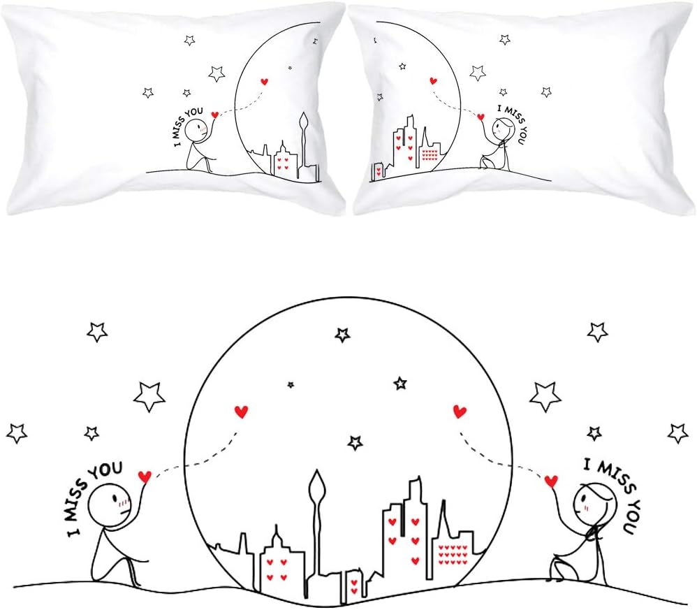BoldLoft Miss Us Together Couples Pillowcases-I Miss You Gifts for Long Distance Relationships Boyfriend, Girlfriend, Long Distance Gifts for Couples, Valentine's Day, Christmas, Anniversary
