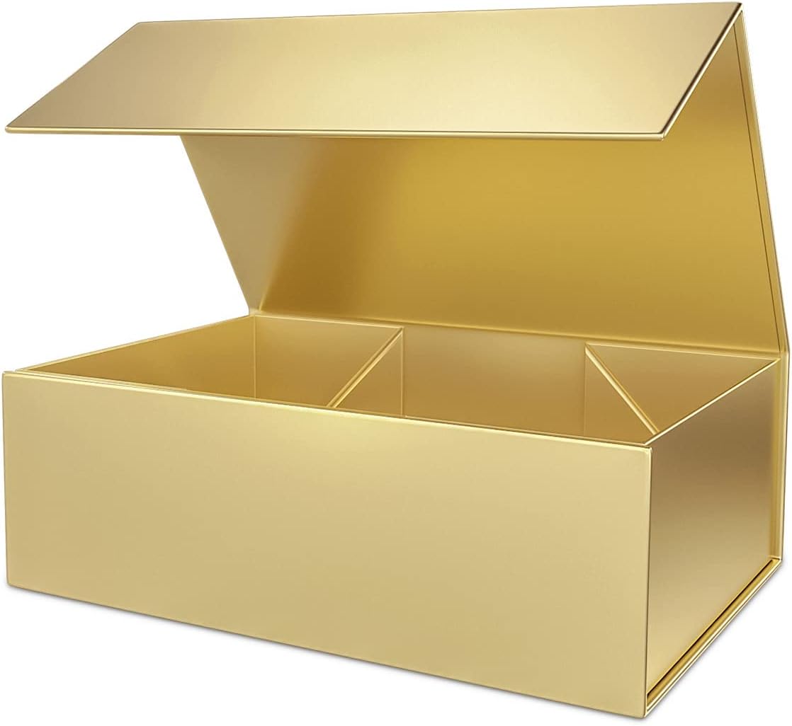 Gold Gift Box 10" x 6" x 3" with Magnetic Closure Lid Gifts Boxe for Presents,Bridesmaid Gifts Boxes,Cute Box,Birthday Gift Boxe,Luxury for Gifts Packaging, Magnetic Gift Boxes for Wrapping Gifts (Gold)