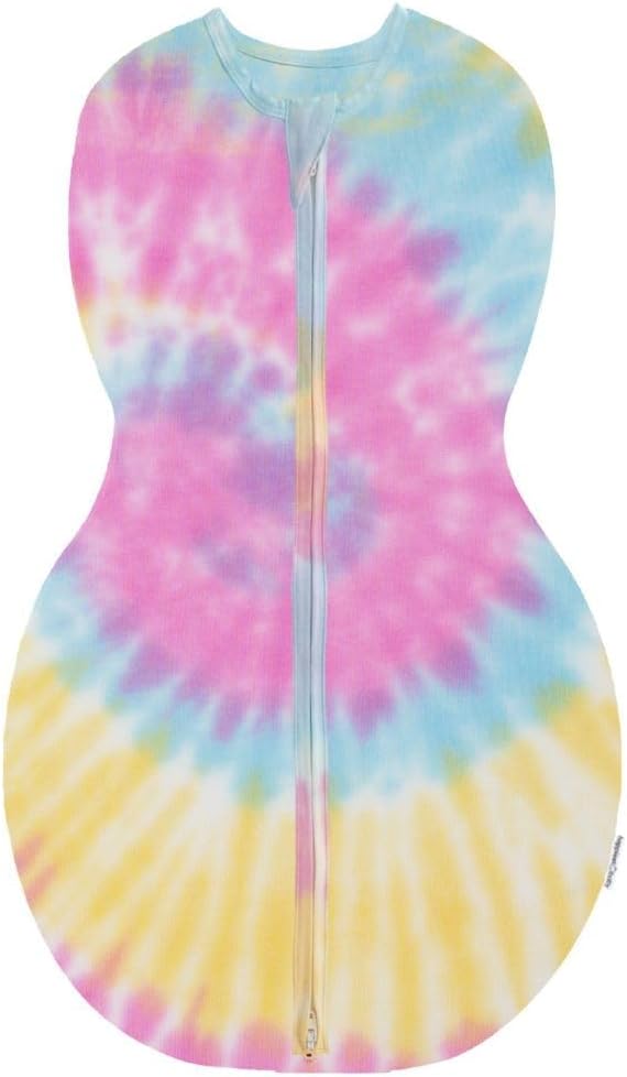Happiest Baby Sleepea 5-Second Swaddle - 100% Organic Cotton Baby Swaddle Blanket - Doctor Designed Promotes Healthy Hip Development (Tie Dye Rainbow, Medium)