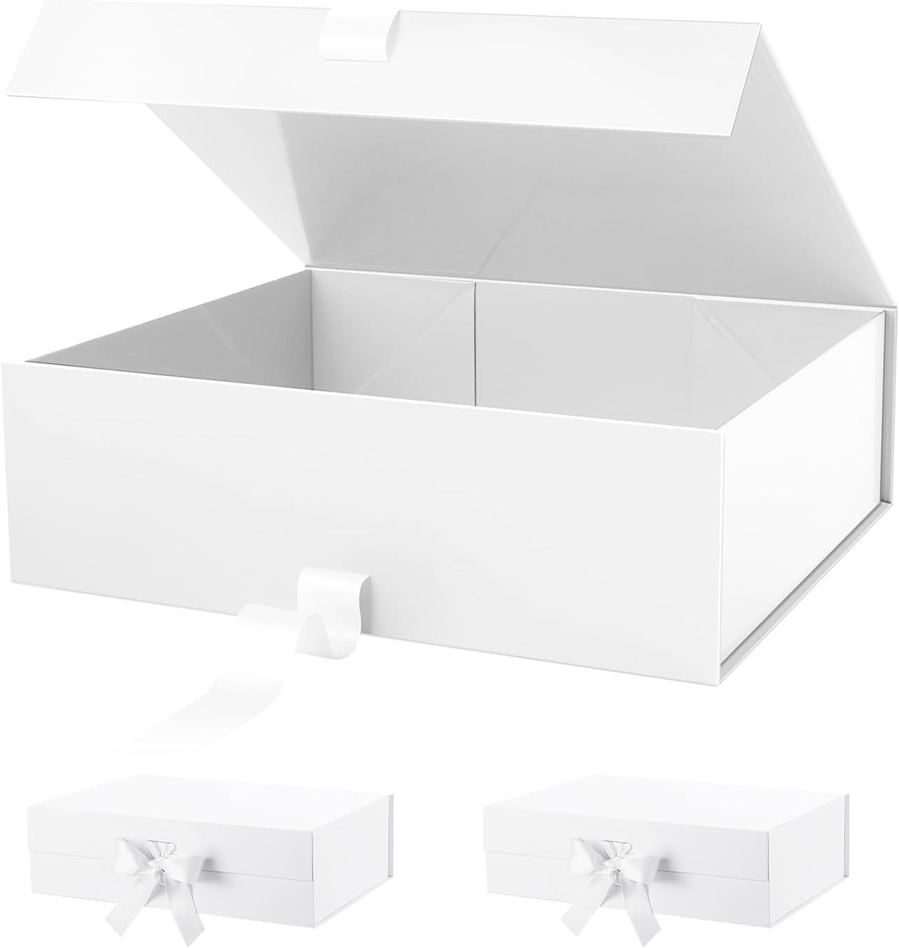 PACKHOME 17x14.5x5.5 Inches, 3 Extra Large Gift Boxes with Lids, Magnetic Closure Boxes with Ribbon for Clothes and Large Gifts (Glossy White)