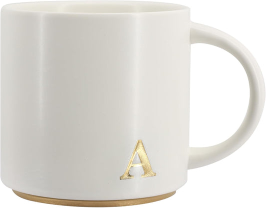 COLLECTIVE HOME - Monogram Ceramic Mugs, 15 oz Golden Initial Coffee Cups, Elegant Capital Alphabet Tea Mugs, Elegant Personalized Mug with Gift Box, Luxurious Cups for Office and Home (A)