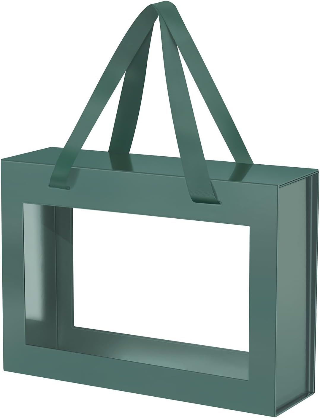 Green Gift Box with Window, Gift Box with Lid and Handle, Clear Magnetic Gift Box for Present, Bridesmaid Proposal Box (10.5x7.5x3 Inches