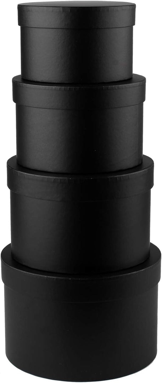 Round Gift Boxes with Lids Set of 4 Black Gift Boxs Assorted Sizes Nesting Gift Boxes for Presents Birthday Bridesmaid Wedding Valentines Christmas Party Favor