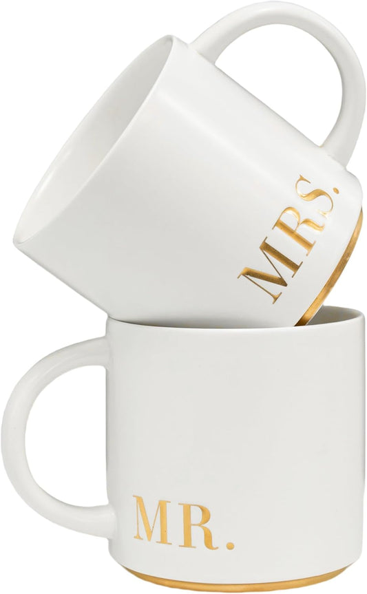 COLLECTIVE HOME - Mr. & Mrs. Ceramic Mugs, Wedding Gift Set, Perfect Luxury Couple's Gift, Elegant Design, Premium Ceramic, 2-Piece Set (MR & MRS)