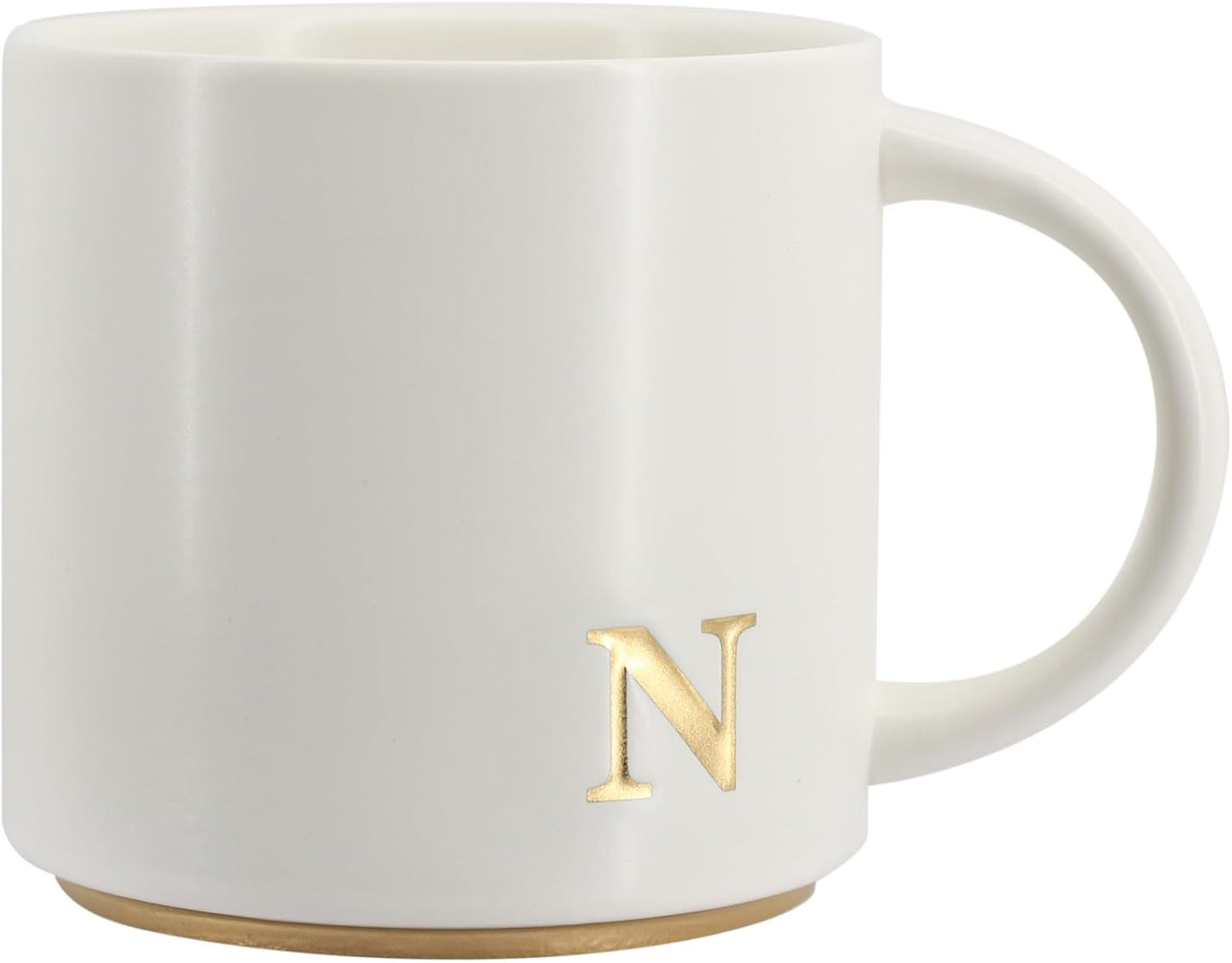 COLLECTIVE HOME - Monogram Ceramic Mugs, 15 oz Golden Initial Coffee Cups, Elegant Capital Alphabet Tea Mugs, Elegant Personalized Mug with Gift Box, Luxurious Cups for Office and Home (N)